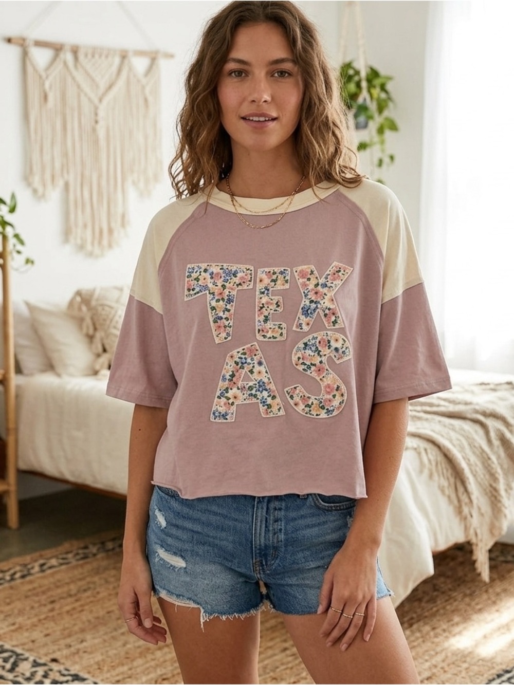 SAGE+FIG Women's Short Sleeve Texas Tee - Purple and Cream. NWT